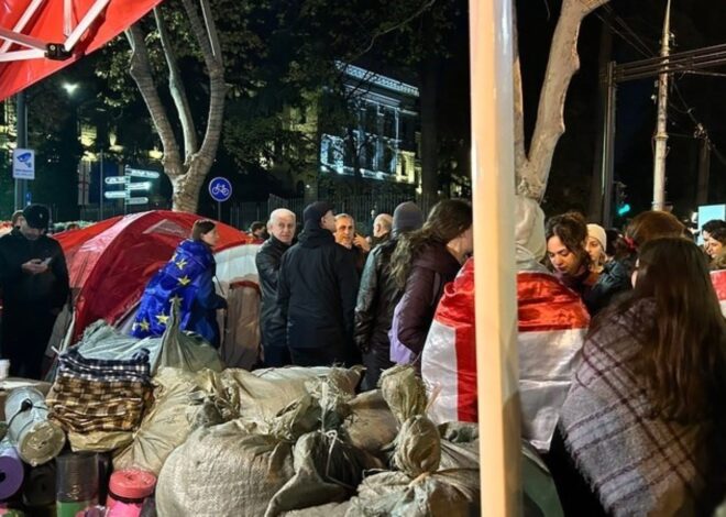 Gürcistan’da muhalifler, Tiflis’te bir caddeyi trafiğe kapattı